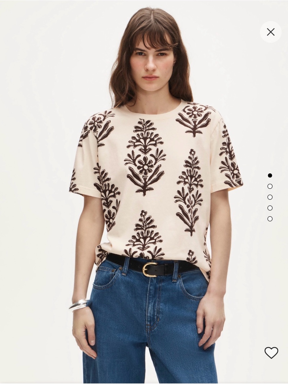 J. Crew Cream “Broken In Jersey”Short Sleeve Tee w Brown Floral Print. NWT. Med